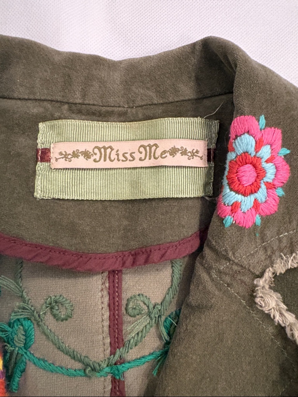 Miss Me Olive Green Embroidered Corduroy Blazer, size M - Picture 3 of 5